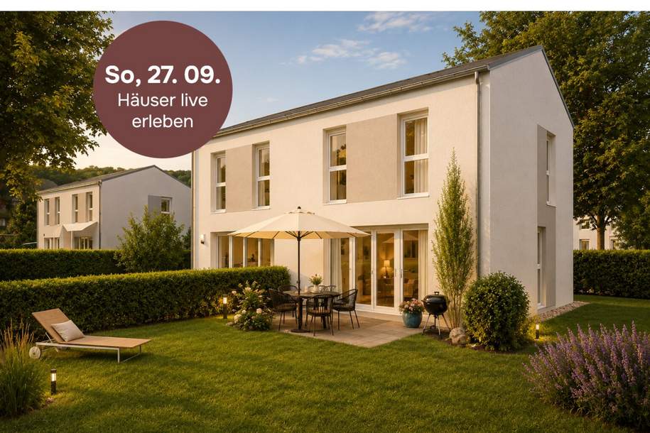Wohnbaugefördertes Doppelhaus | LWP, PV-Anlage, ziegelmassiv | 4 Zimmer | Terrasse, Eigengarten &amp; 2 Parkplätzen, Haus-kauf, 569.900,€, 2540 Baden