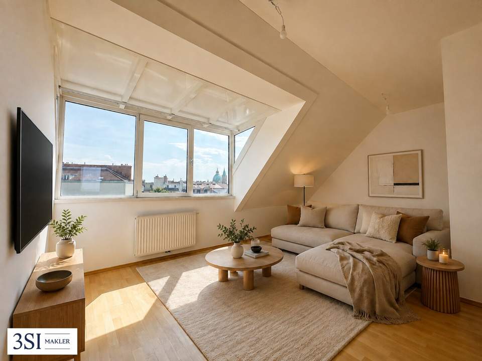 Hell, klimatisiert, großzügig - 2-Zimmer-Dachgeschosstraum in ruhiger Seitenstraße des 10. Bezirks - mit allgemeiner Dachterrasse