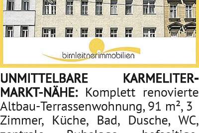 UNMITTELBARE KARMELITER-MARKT-NÄHE: Komplett renovierte Altbau-Terrassenwohnung, 91 m², 3 Zimme, Wohnung-kauf, 1020 Wien 2., Leopoldstadt