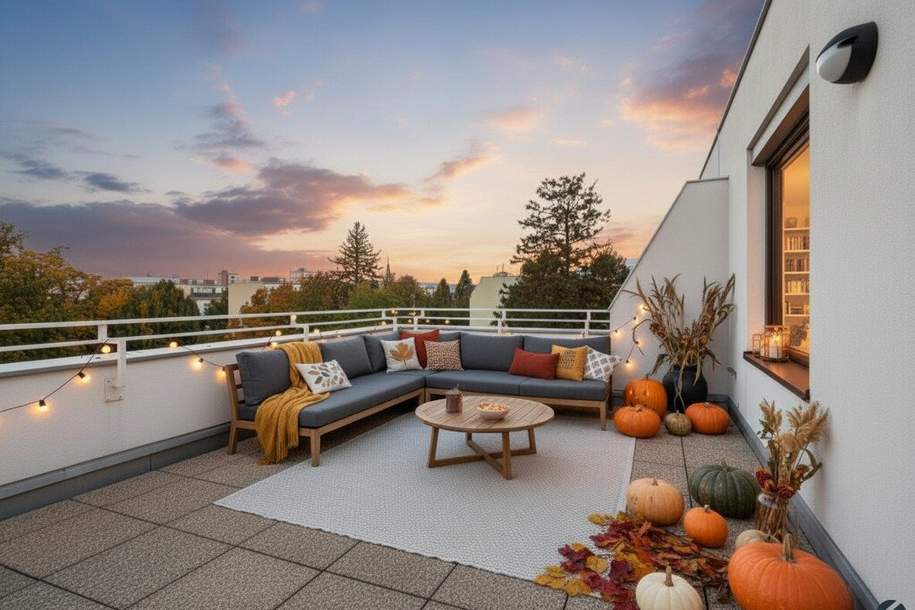 Rooftop-Refugium mit 2 uneinsehbaren Terrassen! 2-Zi-Apartment zentral &amp; Ausblick mit Wow-Effekt., Wohnung-kauf, 279.000,€, 1210 Wien 21., Floridsdorf
