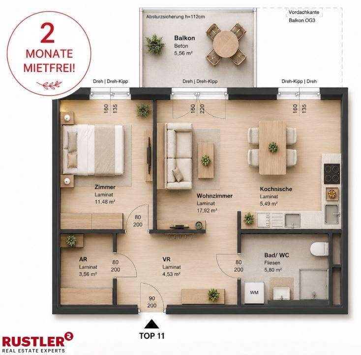 Special-Angebot: 2 MONATE MIETFREI - Moderne 2-Zimmer-Wohnung mit Balkon