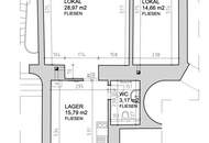 UNBEFRISTET - gut sichtbare rd. 63 m2 Geschäftsfläche mit 3 Räumen, Teeküche, WC und Kellerabteil in der Porzellangasse