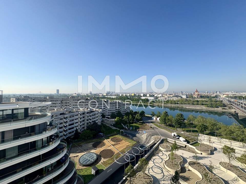 Neue Donau: Teilmöbliertes top ausgestattetes Apartment (Erstbezug) mit Cityblick, Tiefgarage möglich