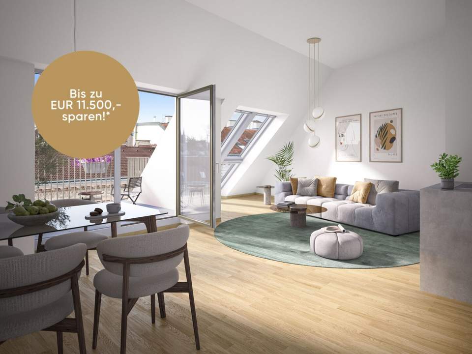 Nachhaltiges Wohnen beim Yppenplatz - Großzügige Dachgeschosswohnung - 3-Zimmer-Wohntraum