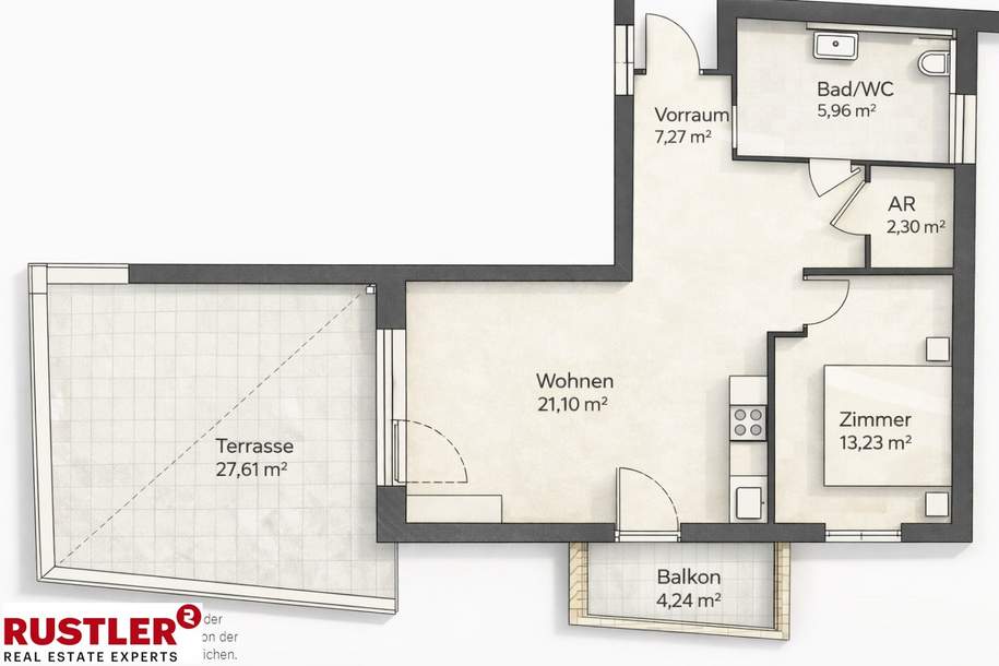 Moderne 2-Zimmer-Wohnung mit sonniger 28 m² Terrasse, Wohnung-miete, 711,35,€, 8020 Graz(Stadt)