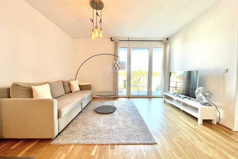 ***Vollmöblierte 2-Zimmer-Mietwohnung mit Balkon in 1220 Wien – Nähe Alte Donau & U1 Kagran***, Wohnung-miete, 1.000,00,€, 1220 Wien 22., Donaustadt
