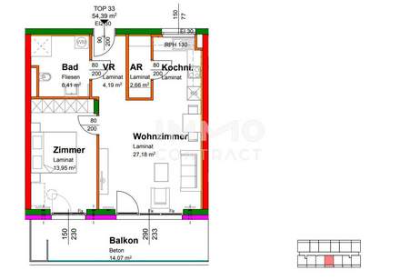KREMSER WOHNKONZEPT - TOP33/2.OG - 2ZI-O-Balkonwohnung inkl.TG - Eigenmittel € 95.264,18 + WBF > Gesamtkaufpreis € 213.898,94, Wohnung-kauf, 197.042,€, 3500 Krems an der Donau(Stadt)
