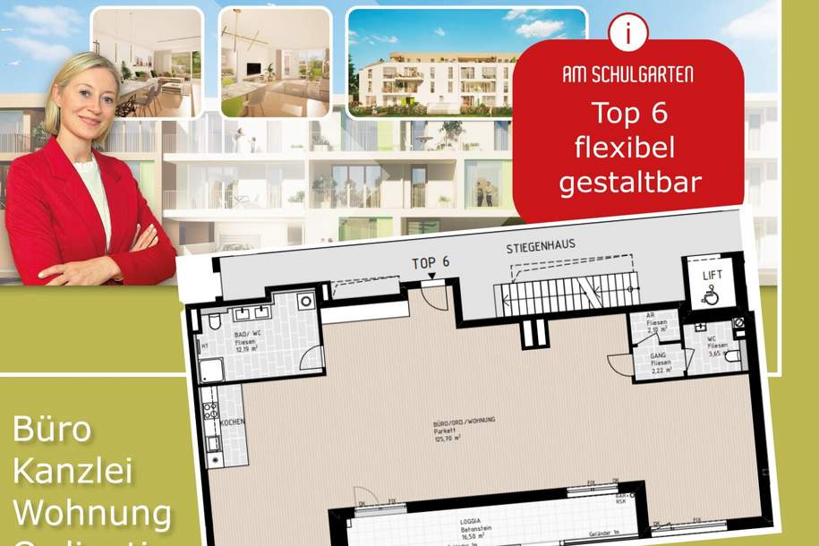 AM SCHULGARTEN - Wohnen und Arbeiten | Top 6 | Grundriss frei gestaltbar, Fläche erweiterbar auf bis zu 300m², Miete optional auf Anfrage, Wohnung-kauf, 197.686,€, 2700 Wiener Neustadt(Stadt)