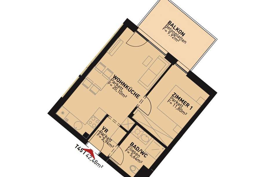 Erstbezug Alte Donau I Fertigstellung 08/26, Wohnung-kauf, 349.500,€, 1210 Wien 21., Floridsdorf
