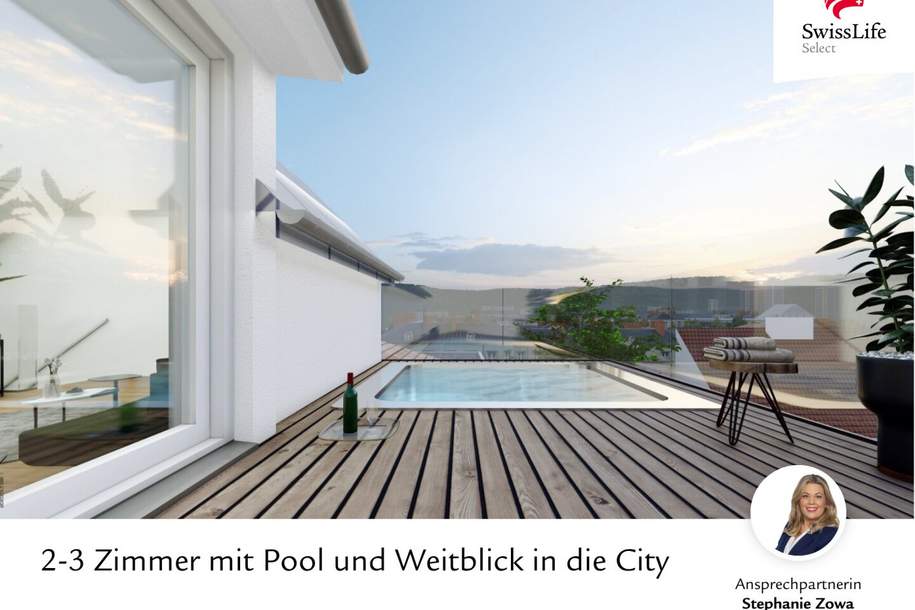 2-3 Zimmer mit Pool und Weitblick in die City, Wohnung-kauf, 613.200,€, 1070 Wien 7., Neubau