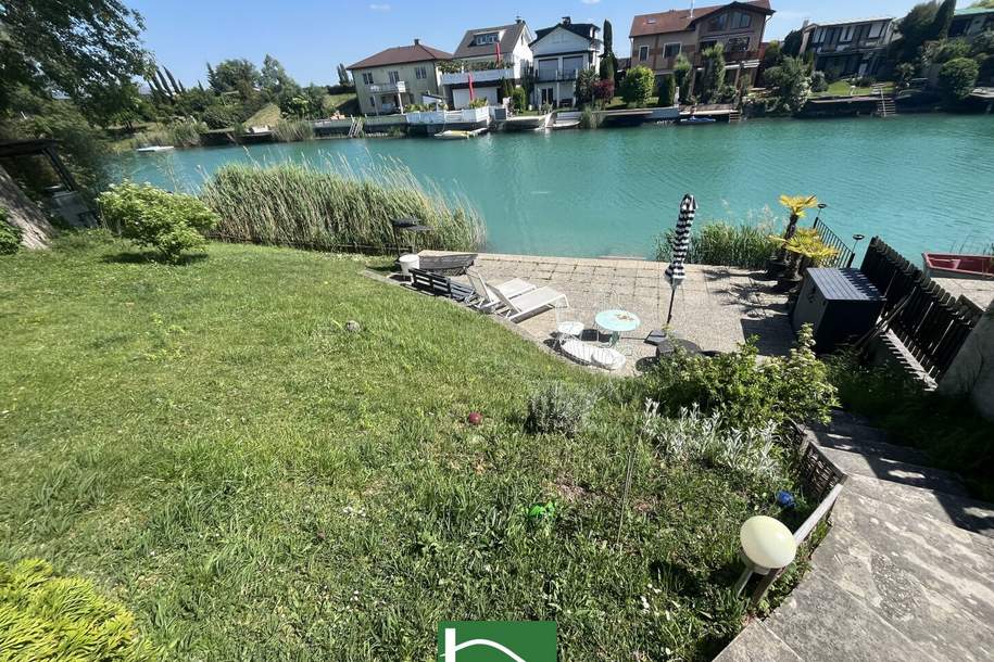 RUHIGES WOHNEN DIREKT AM WASSER! Bungalow mit Blick ins Grüne &amp; direktem Badezugang! Erholung pur! Möbliert!, Haus-kauf, 298.000,€, 2301 Gänserndorf