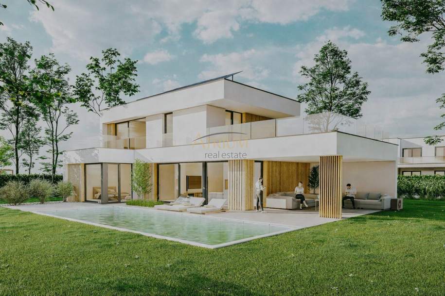 Rarität im Grünen - Geplantes Einfamilienhaus inkl. 77m² Dachterrasse, Küche und beheizbarem Swimmingpool., Haus-kauf, 599.000,€, 2231 Gänserndorf