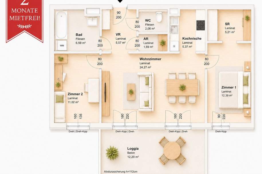 2 MONATE MIETFREI | Zentral wohnen, Wohnung-miete, 990,50,€, 8020 Graz(Stadt)