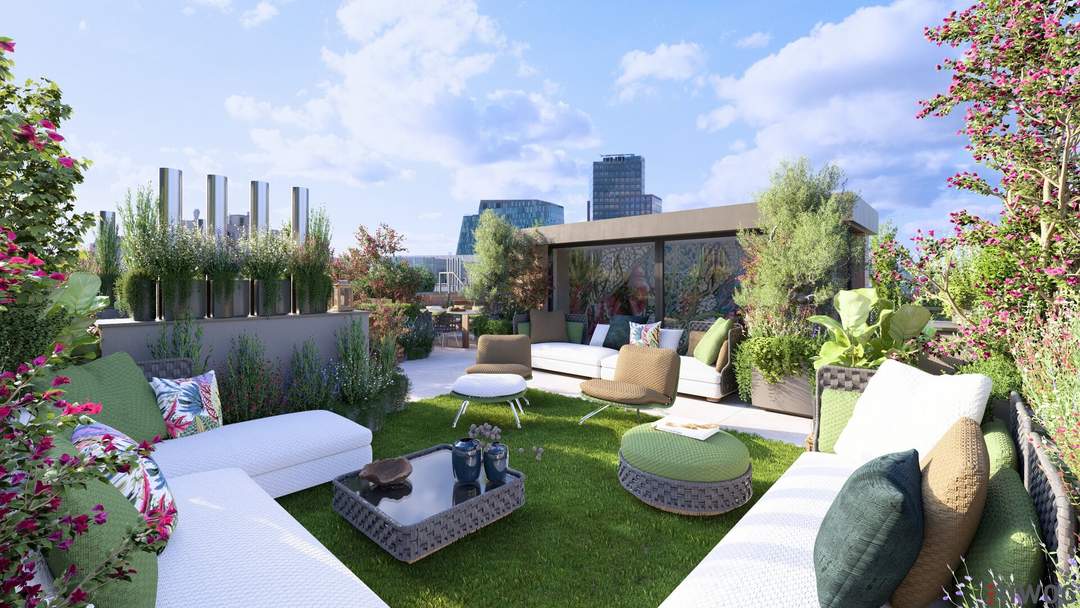 SPEKTAKULÄRES PENTHOUSE DER EXTRAKLASSE | Wintergarten mit aufklappbaren Fensterflächen | ca. 114 m² Dachterrasse mit Pool-Option | Schlafzimmer hofseitig | 360°-Tour