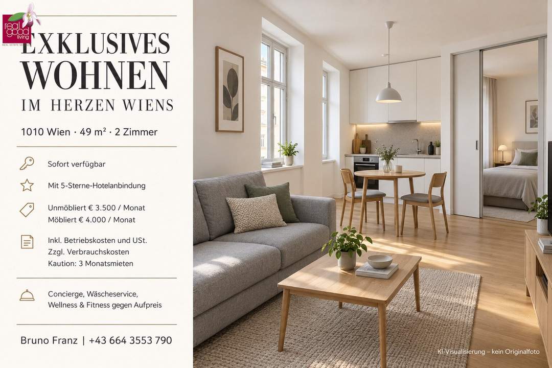 Exklusives Wohnen im 1. Bezirk: 49 m², 2 Zimmer &amp; optionaler 5-Sterne-Hotelservice