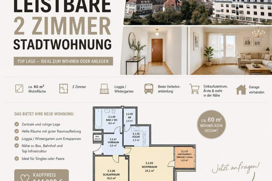 leistbare 2 Zimmer Stadtwohnung - nähe Regierungsviertel, Wohnung-kauf, 144.000,€, 3100 Sankt Pölten(Stadt)