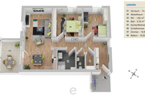 HYGGE Wohnen Top A2.1 - 3 Zimmer Wohnung 74,62m² im 2.OG mit Blick ins Grüne, Wohnung-kauf, 4600 Wels(Stadt)