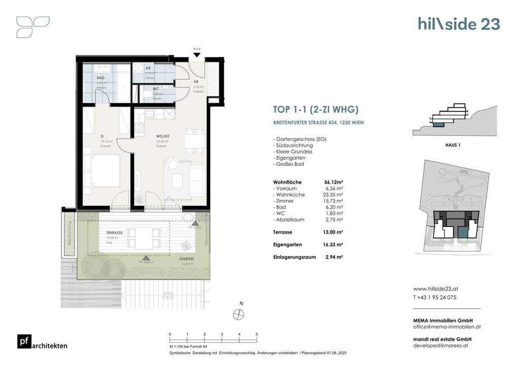 Hübsche 2-Zimmer-Wohnung mit Garten zu verkaufen!