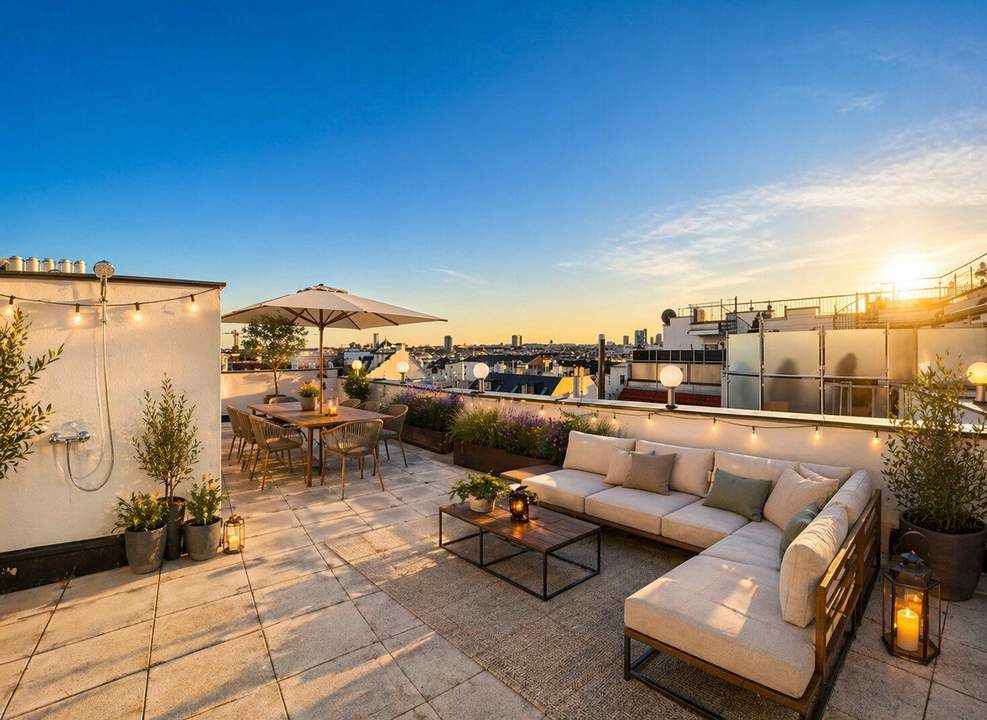PENTHOUSE MIT WEITBLICK I Mariahilfer Straße I ca.100 m² TERRASSE I Klimaanlage &amp; Fußbodenheizung I U-Bahn Nähe I 7-Zimmer und 3 Bäder