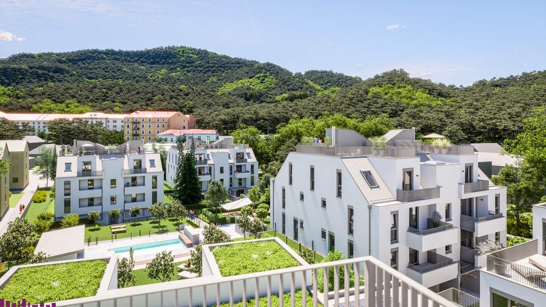 Abkühlen im hauseigenen Pool .... Ihre Traumwohnung mit Terrasse oder Garten und Fernblick Nähe Maurer Wald PROVISIONSFREI !!