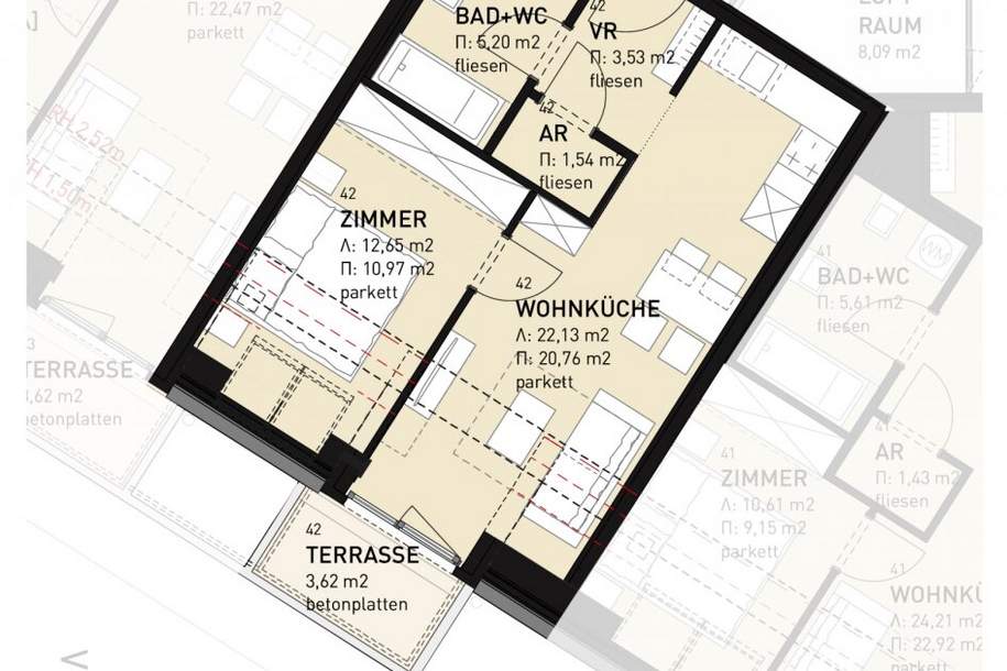 2-Zimmer-Neubauwohnung inkl Komplettküche, Terrassen Außenfläche und Kellerabteil / HS17 B-42, Wohnung-miete, 799,00,€, 1100 Wien 10., Favoriten