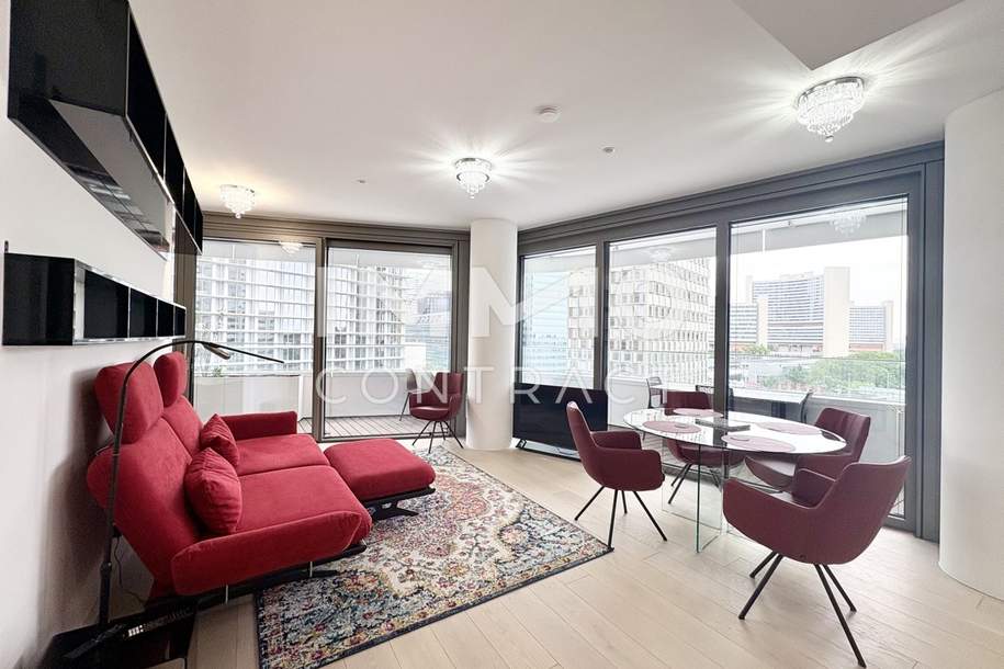 DANUBEFLATS: Attraktiv möbliertes Apartment mit tollem Balkon - Pool, Sauna, Gym, Lounges, Billa, Wohnung-miete, 1.997,99,€, 1220 Wien 22., Donaustadt