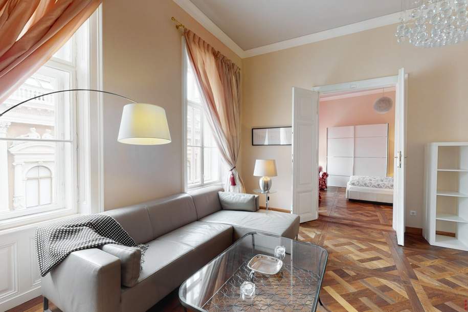 Unbefristet! ELEGANTE ALTBAUWOHNUNG, komplett möbliert, schönes Haus, hofseitiger Balkon, TOP LAGE!, Wohnung-miete, 2.600,00,€, 1010 Wien 1., Innere Stadt