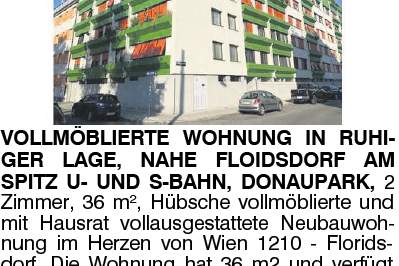 VOLLMÖBLIERTE WOHNUNG IN RUHIGER, Wohnung-miete, 930,00,€, 1210 Wien 21., Floridsdorf
