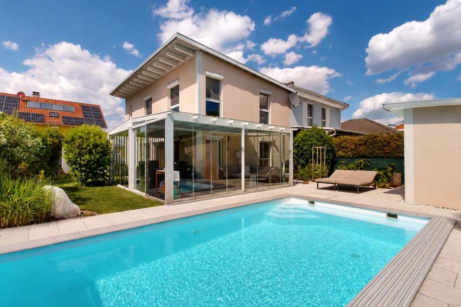 Private Wohlfühloase mit Pool, Wintergarten & unverbaubarem Grünblick, Haus-kauf, 650.000,€, 2325 Bruck an der Leitha