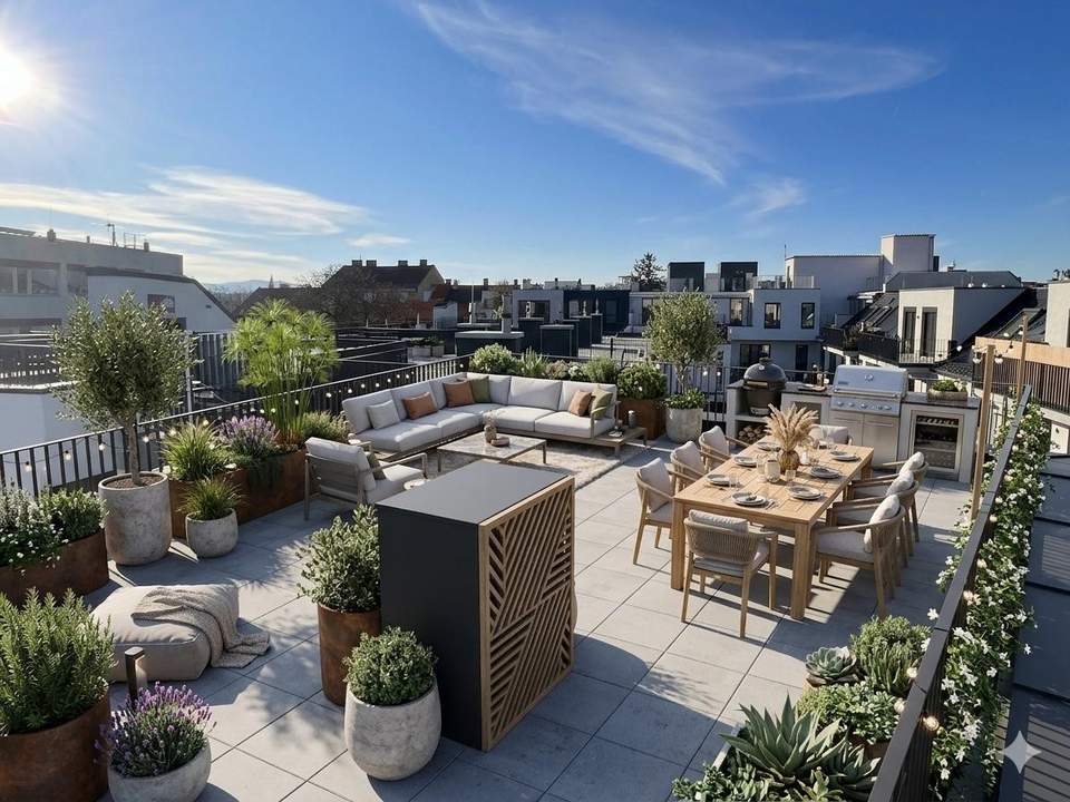 Penthouse-Feeling mit fast 100 m² privater Dachterrasse