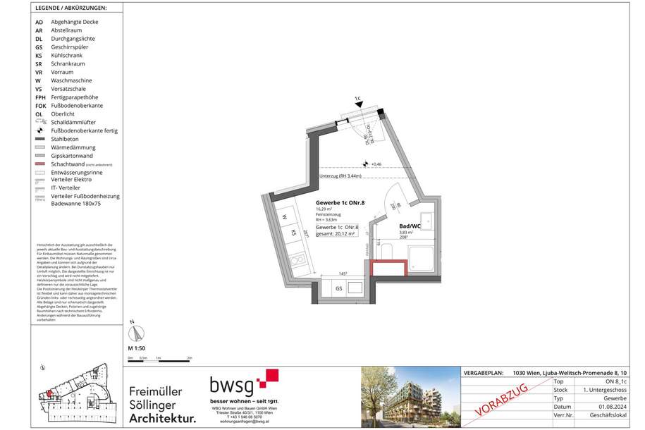 Geschäftslokal in 1030 Wien - Erstbezug, Gewerbeobjekt-miete, 233,26,€, 1030 Wien 3., Landstraße