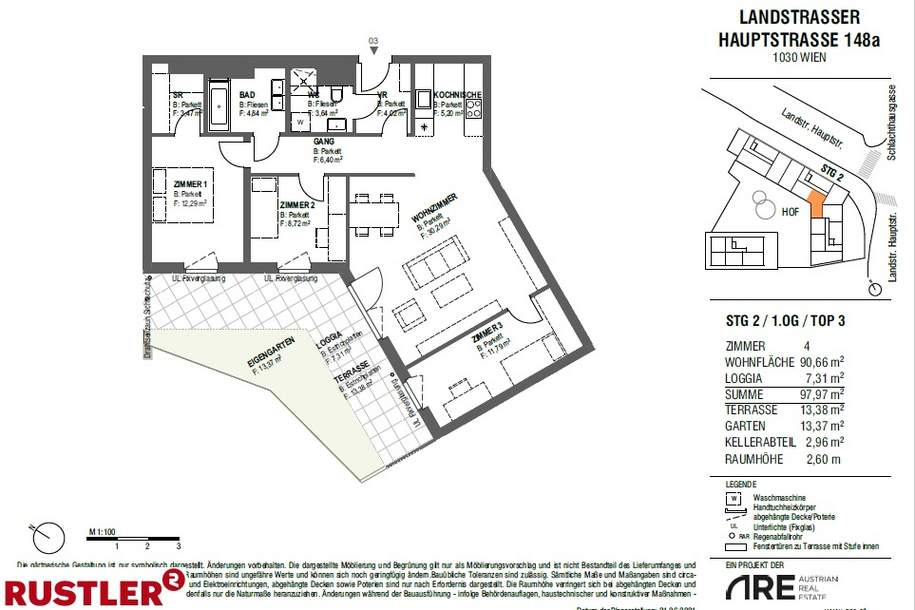 Geräumige Wohnung mit 3 Schlafzimmern - zentrale Lage, Wohnung-miete, 1.680,00,€, 1030 Wien 3., Landstraße