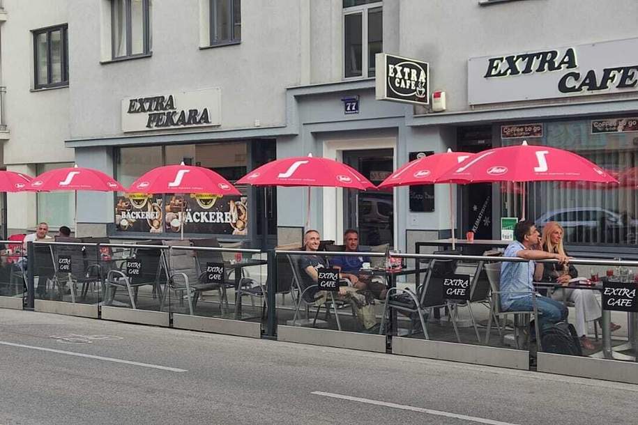 Investoren aufgepasst Einnahmen € 6.300,-- Netto mtl. für ein charmantes Cafe/Bar + Bäckerei + komplett Küche für Catering mit großen Schanigarten 52 Sitzplätze, Gewerbeobjekt-miete, 1.600,00,€, 1150 Wien 15., Rudolfsheim-Fünfhaus