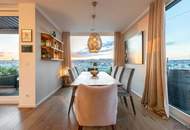 PENTHOUSE ohne SCHRÄGEN mit Vollverglasung und Wellnessterrasse inkl. Sauna und Blick über Wien - außergewöhnliche RARITÄT mit 2x Tiefgaragenplätzen im Haus / Kaufpreis inkl. LUXUS-Möblierung