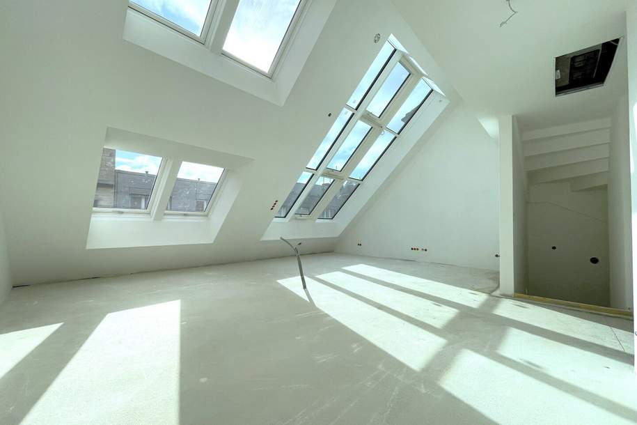 Wohntraum im Dach I perfekt aufgeteilte 3-4 Zimmer I atemberaubendes Wohnzimmer mit Glas-Himmel revitalisierter Stilaltbau I urbane Lage mit bester Infrastruktur!, Wohnung-kauf, 1.869.000,€, 1070 Wien 7., Neubau