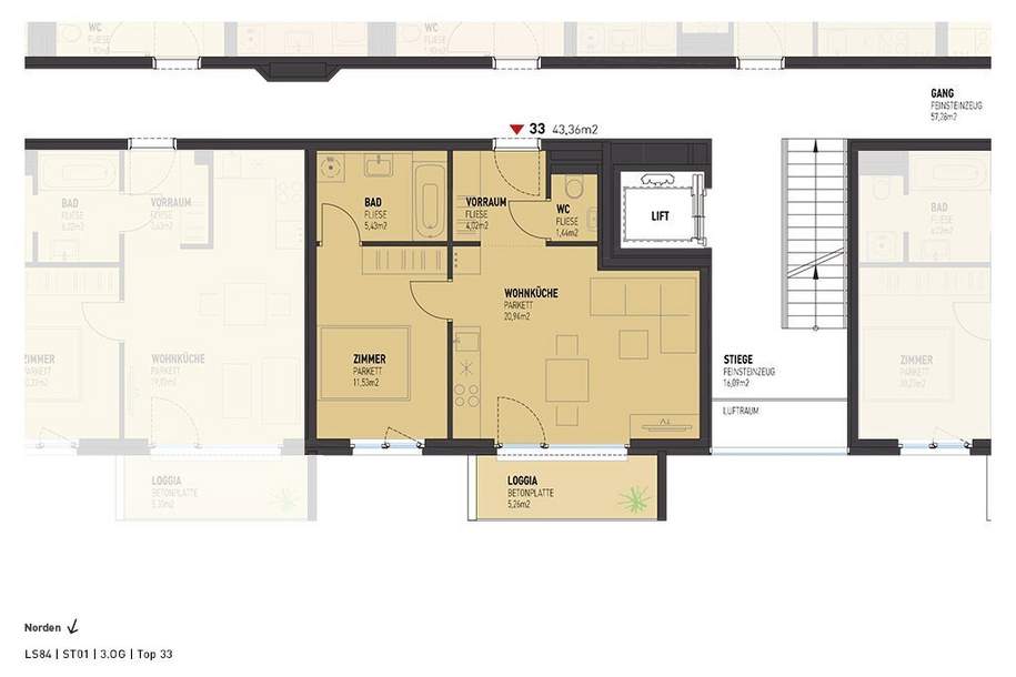 2-Zimmer-Wohnung Neubau mit 5,26m² Loggia Außenfläche und Kellerabteil mit Bahnhof Floridsdorf in Gehweite /LS84 Top 33, Wohnung-miete, 769,00,€, 1210 Wien 22., Donaustadt