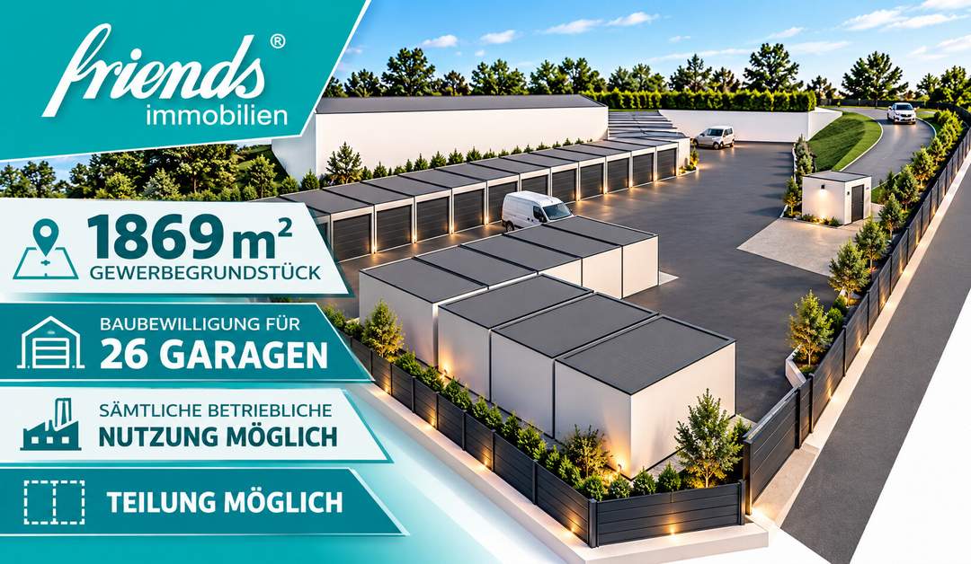 1869m2 Gewerbegrundstück, Baubewilligung für 26 Garagen