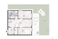 Ruhige Gartenwohnung mit Top-Grundriss sowie Annehmlichkeiten im Haus (Gäste-Lounge, Eventküche, Fahrradwerkstatt usw.)