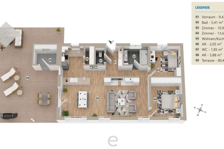 Ganz oben angekommen - Einzigartiges Penthouse mit 80m² Terrasse in perfekter Infrastrukturlage, Wohnung-kauf, 4600 Wels(Stadt)