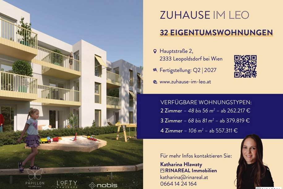 Zuhause IM LEO | Schöne 1 Zimmer Gartenwohnung mit Terrasse | Tiefgarage im Gebäude | Hauptstraße | Frühjahr 2027 | Top 6-7, Wohnung-kauf, 237.727,€, 2333 Bruck an der Leitha