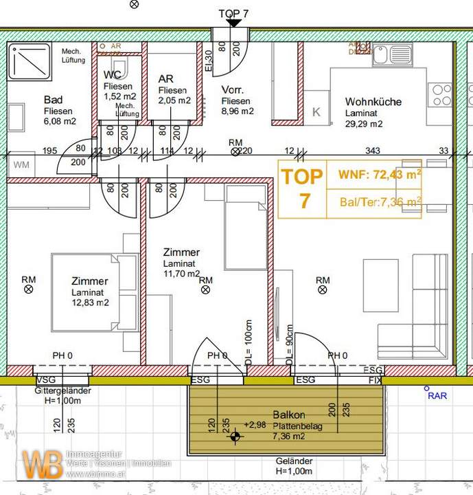Erstbezug 3 Zimmer Warm mit Balkon, inkl. BK und 2 PKW-Stellplätzen