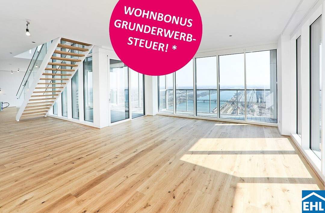 Einzugszuckerl: Wohntraum mit Fernblick über Wien – exklusive 3-Zimmer Penthousewohnung am Donauufer