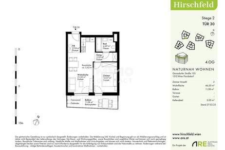 Preis jetzt sichern! Provisionsfrei - 2 Zimmer Wohnung mit Balkon 4. Stock: Hirschfeld, Wohnung-kauf, 270.000,€, 1210 Wien 21., Floridsdorf