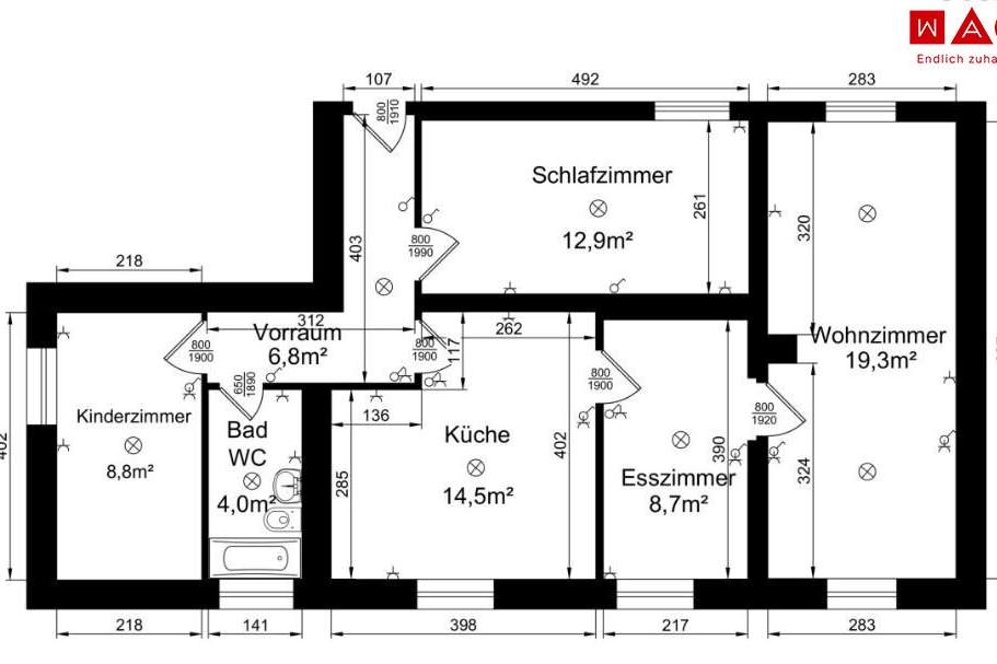 SOMMERAKTION: TOP-sanierte 3-Zimmer-Wohnung zum kleinen Preis! Vorteilhafte Lage am ruhigen Stadtrand von Steyr! Große Fenster, traumhaftes Badezimmer und praktischer Grundriss versprechen höchste Wohnqualität!, Wohnung-miete, 721,63,€, 4400 Steyr(Stadt)