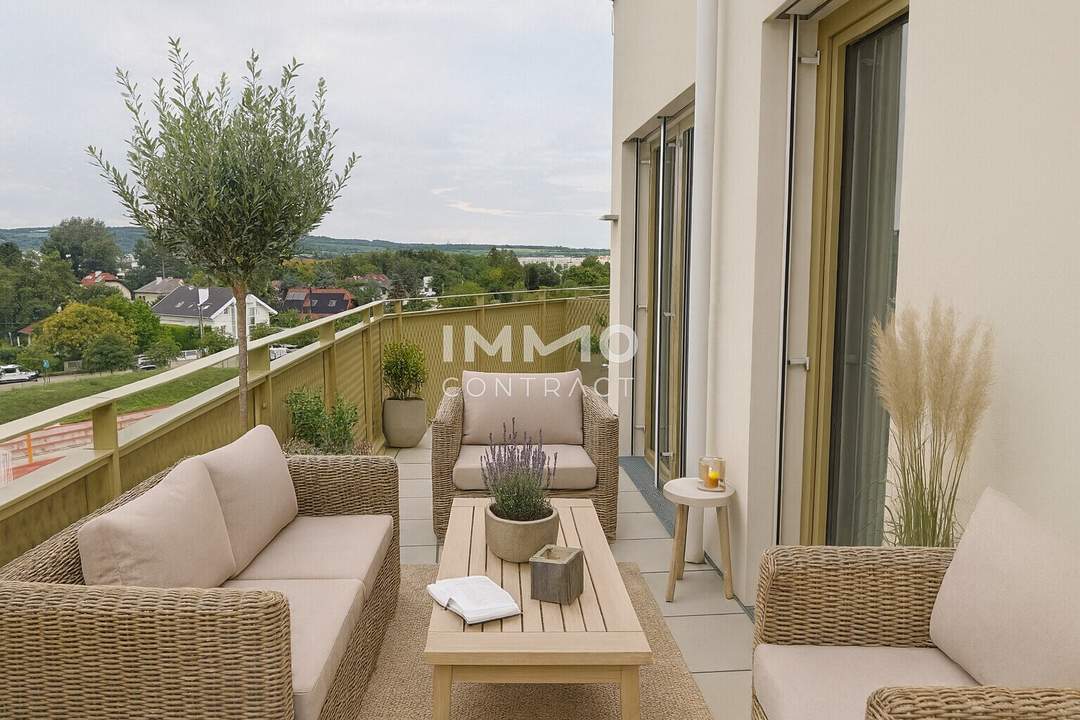 Von der Sonne geküsst: Provisionsfreier 2-Zimmer-Erstbezug mit 17 m² Balkon im 4. Stock