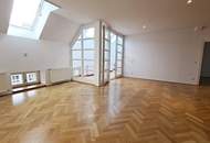 TOPLAGE, BÖRSE-NÄHE, klimatisierte 157 m2 Maisonette mit 18 m2 Terrasse, 4 Zimmer, Küche, Wintergarten, 2 Bäder, Zelinkagasse