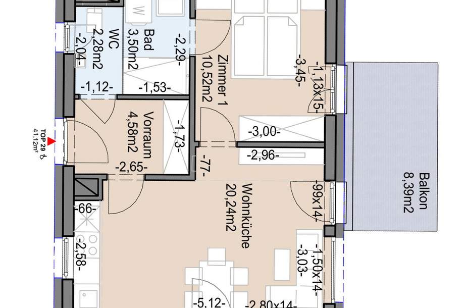 Geförderte Neubauwohnung mit 2 Zimmern in 1. Stock, Wohnung-miete, 626,38,€, 8020 Graz(Stadt)