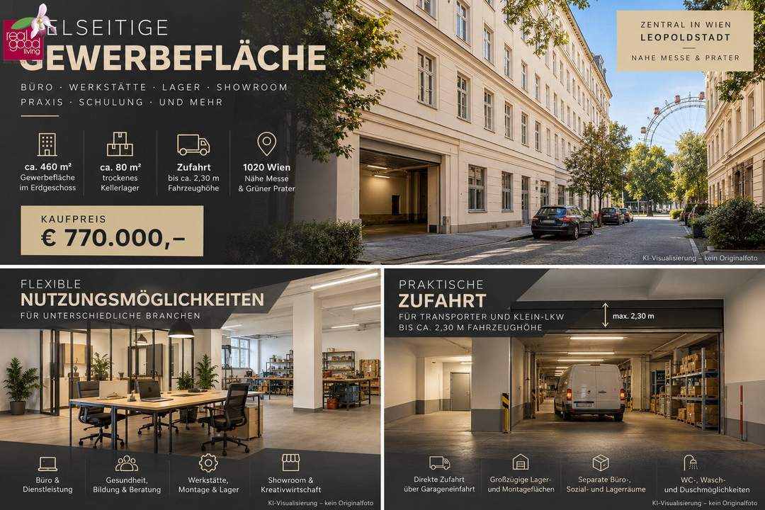 Vielseitige Gewerbefläche mit ca. 460 m² + 80 m² Lager | Nähe Praterstern | Zufahrt vorhanden