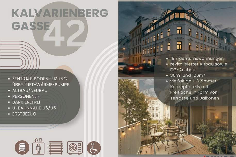 Barrierefreie 2-Zimmerwohnung nahe Elterleinplatz | LUFT-WÄRME-PUMPE, Wohnung-kauf, 249.000,€, 1170 Wien 17., Hernals