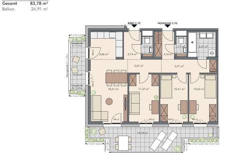 Flexibles 4-Zimmer-WohnPlus-Apartment mit zwei Eingängen und Balkon, Wohnung-kauf, 566.000,€, 1220 Wien 22., Donaustadt